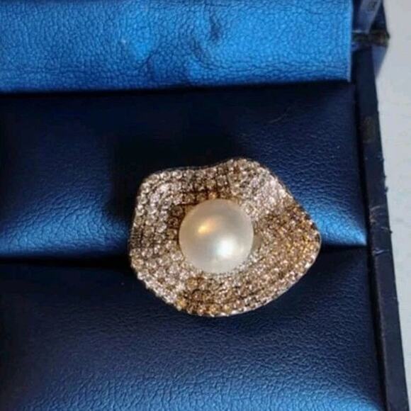 $275 Cultured Freshwater Pearl & Sterling 1 3/8 CT TGW Cubic Zirconia Ring - Picture 2 of 14